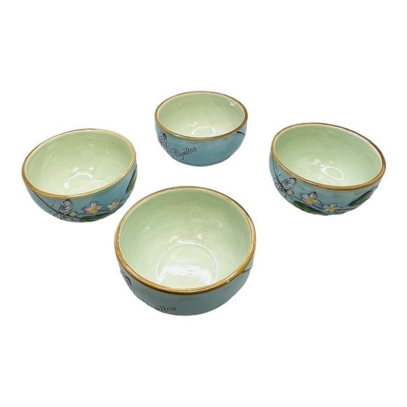 Fitz & Floyd Toulouse Set of 4 Blue Small Bowls Songbirds and Butterflies - Picture 7 of 9